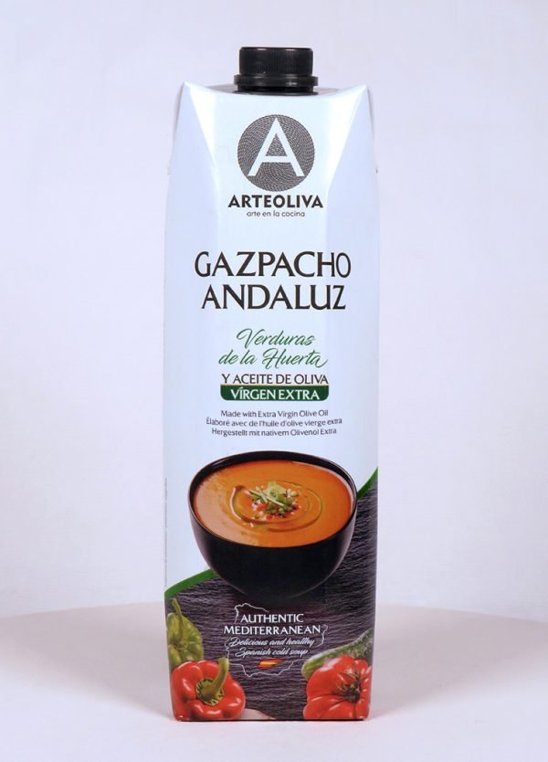 GAZPACHO ANDALUZ BRICK.  1 Litro - Tomate, pimiento, pepino, aceite oliva bio, pa y sal