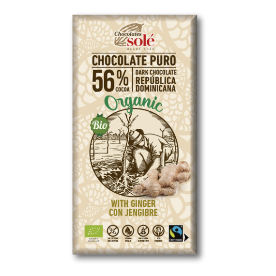 CHOCOLATE NEGRO 56% con Jengibre - Tableta 100 g